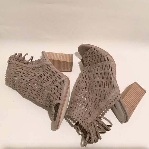 JEFFREY CAMPBELL Ottawa Taupe Suede Leather Sandal Block Heel Open Toe Bootie 10 - Picture 14 of 14